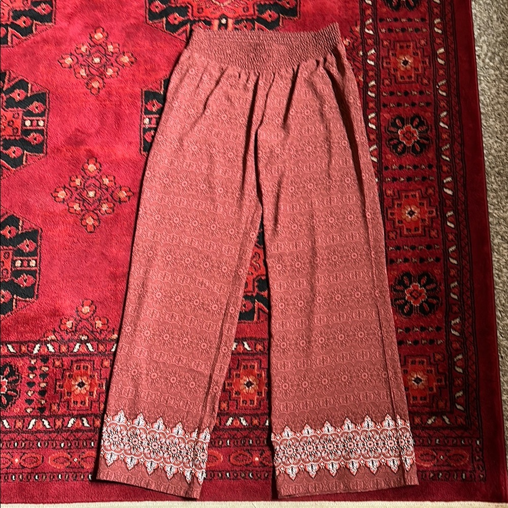 Prana maroon and orange mandala pants